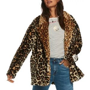 Scotch and soda faux fur leopard print coat